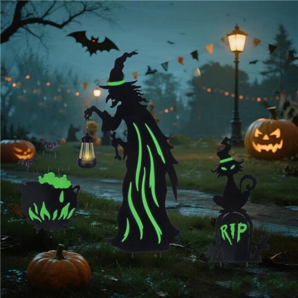 Halloween Decorations Outdoor- 3 Pack Metal Witch Yard Stakes with Solar Lantern - Picture 5 of 7